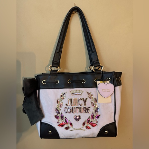Juicy Couture Handbags - Juicy Couture Pink and Black Sequin Embellished Tote with Heart Tag
